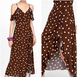 ZARA Polka Dot Midi Frill Dress NWT S